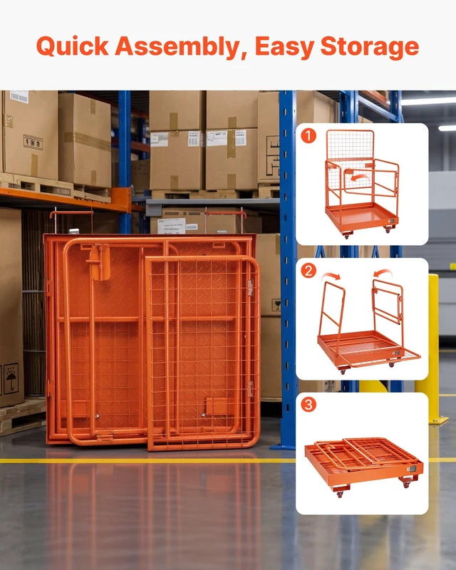 Alt view image 6 of 8 - VEVOR Forklift Safety Cage, 36.2 x 41.1 Inch, Forklift Man Basket with 4 Wheels, 1200 lbs Capacity, Heavy Duty Work Platform Collapsible Lift Basket, Safety Harness, for Aerial Work Lifting Loader