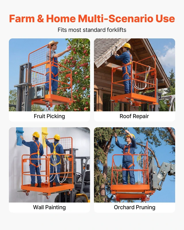 Alt view image 7 of 8 - VEVOR Forklift Safety Cage, 36.2 x 41.1 Inch, Forklift Man Basket with 4 Wheels, 1200 lbs Capacity, Heavy Duty Work Platform Collapsible Lift Basket, Safety Harness, for Aerial Work Lifting Loader