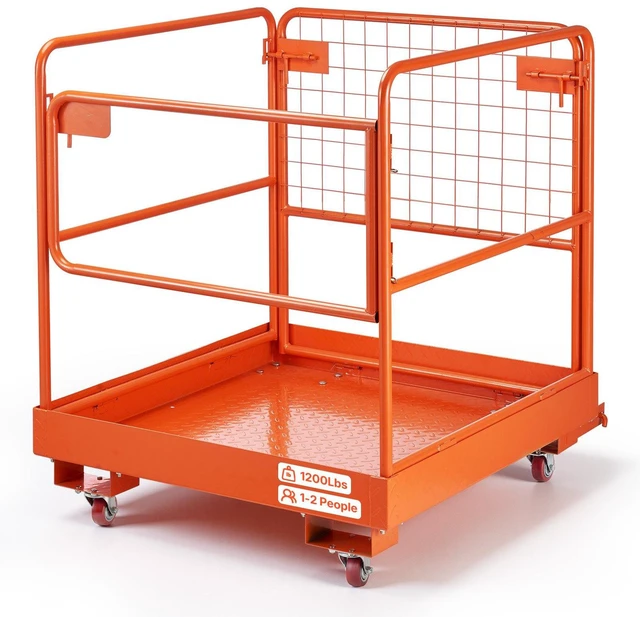 Main image of VEVOR Forklift Safety Cage, 36.6 x 36.6 Inch, Forklift Man Basket with 4 Wheels, 1200 lbs Capacity, Heavy Duty Work Platform, Collapsible Lift Basket Safety Set, for Most Aerial Jobs Lifting Loader