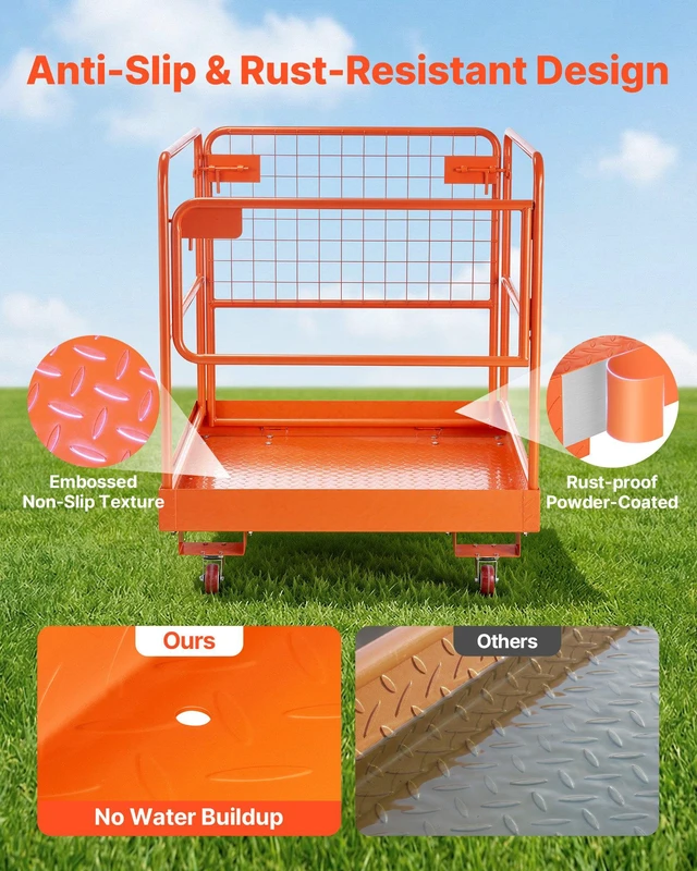Alt view image 5 of 8 - VEVOR Forklift Safety Cage, 36.6 x 36.6 Inch, Forklift Man Basket with 4 Wheels, 1200 lbs Capacity, Heavy Duty Work Platform, Collapsible Lift Basket Safety Set, for Most Aerial Jobs Lifting Loader