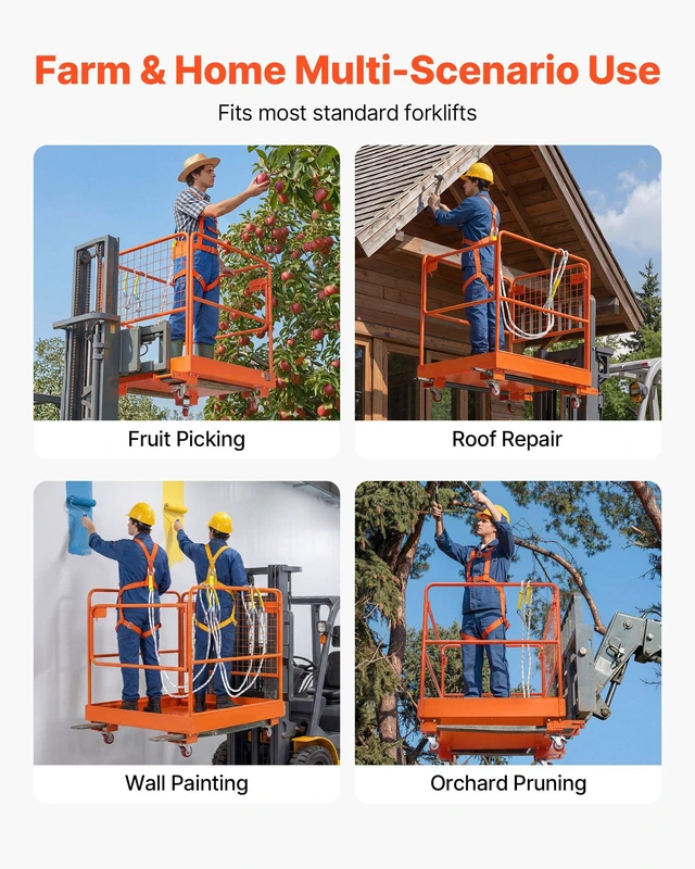 Alt view image 7 of 8 - VEVOR Forklift Safety Cage, 36.6 x 36.6 Inch, Forklift Man Basket with 4 Wheels, 1200 lbs Capacity, Heavy Duty Work Platform, Collapsible Lift Basket Safety Set, for Most Aerial Jobs Lifting Loader