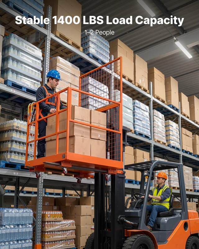 Alt view image 3 of 8 - VEVOR Forklift Safety Cage, 48.2 x 45.2 Inch, Heavy Duty Forklift Man Basket, 1400 lbs Capacity Work Platform Lift Basket with Safety Harness, Lock, Wheels, Drain Hole, for Aerial Work Lifting Loader