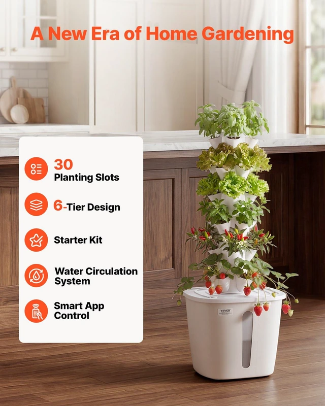 Alt view image 2 of 8 - VEVOR Hydroponic Tower, 30 Pods 6 Tiers Hydroponics Growing System Kit with App Control, Vertical Home Garden with 20L Water Tank & Pump, Planter Germination Kit for Indoor Herbs, Fruits, Vegetables