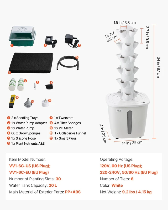 Alt view image 7 of 8 - VEVOR Hydroponic Tower, 30 Pods 6 Tiers Hydroponics Growing System Kit with App Control, Vertical Home Garden with 20L Water Tank & Pump, Planter Germination Kit for Indoor Herbs, Fruits, Vegetables