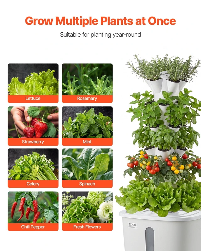 Alt view image 6 of 8 - VEVOR Hydroponic Tower, 30 Pods 6 Tiers Hydroponics Growing System Kit with App Control, Vertical Home Garden with 20L Water Tank & Pump, Planter Germination Kit for Indoor Herbs, Fruits, Vegetables