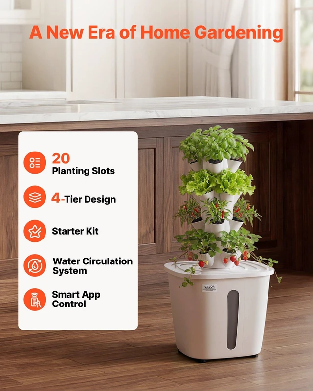 Alt view image 2 of 8 - VEVOR Hydroponic Tower, 20 Pods 4 Tiers Hydroponics Growing System Kit, Vertical Home Hydronic Garden with 20L Water Tank & Pump, Planter Plants Germination Kit for Indoor Herbs, Fruits, Vegetables