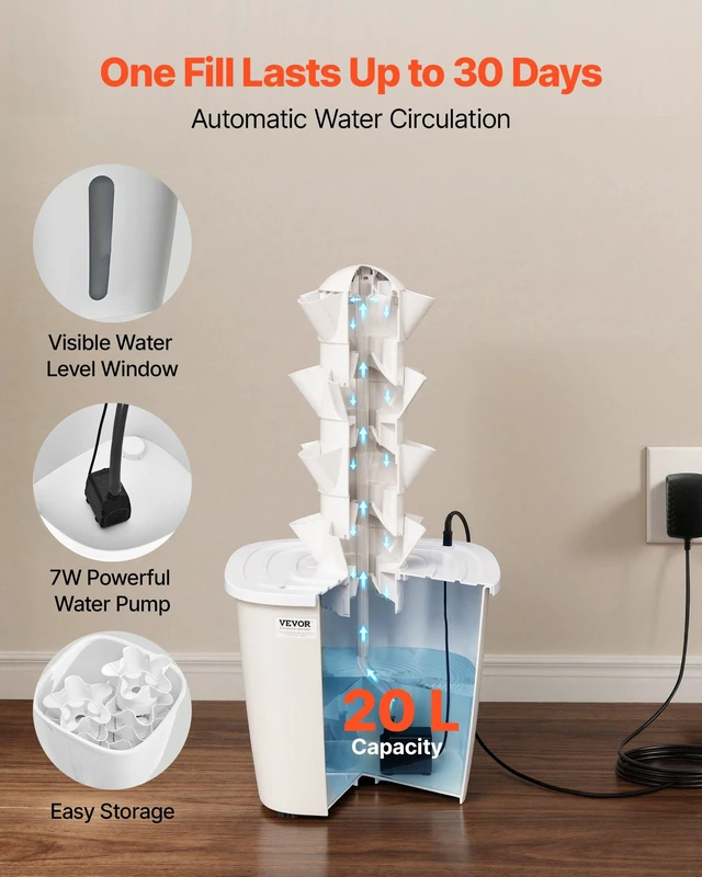 Alt view image 3 of 8 - VEVOR Hydroponic Tower, 20 Pods 4 Tiers Hydroponics Growing System Kit, Vertical Home Hydronic Garden with 20L Water Tank & Pump, Planter Plants Germination Kit for Indoor Herbs, Fruits, Vegetables