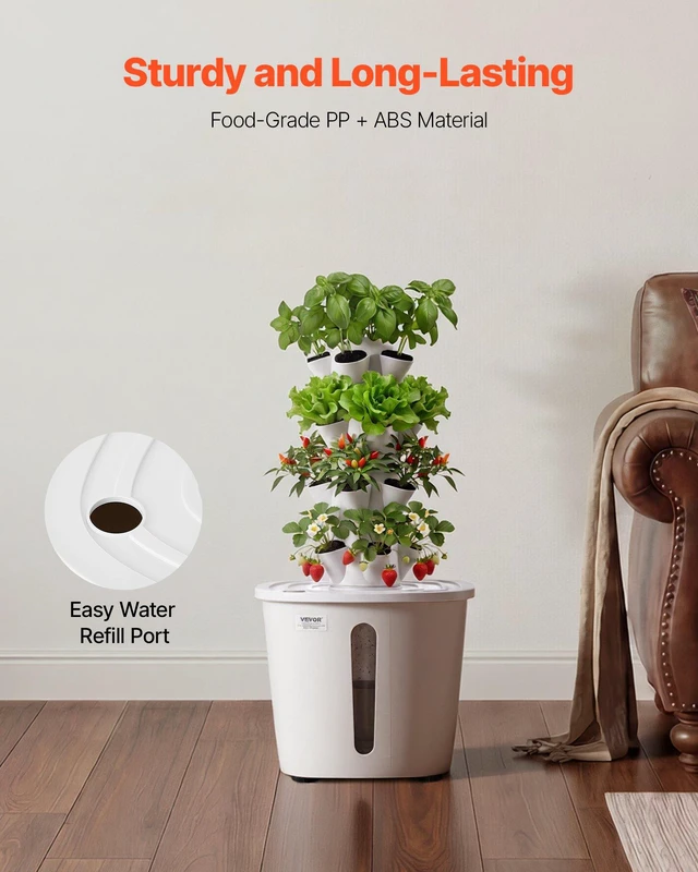 Alt view image 5 of 8 - VEVOR Hydroponic Tower, 20 Pods 4 Tiers Hydroponics Growing System Kit, Vertical Home Hydronic Garden with 20L Water Tank & Pump, Planter Plants Germination Kit for Indoor Herbs, Fruits, Vegetables