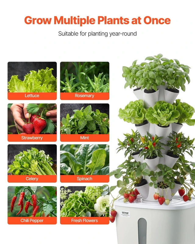 Alt view image 6 of 8 - VEVOR Hydroponic Tower, 20 Pods 4 Tiers Hydroponics Growing System Kit, Vertical Home Hydronic Garden with 20L Water Tank & Pump, Planter Plants Germination Kit for Indoor Herbs, Fruits, Vegetables