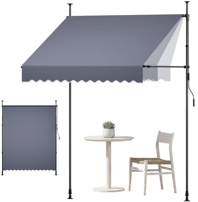 Main image of VEVOR Manual Retractable Awning, 78" Outdoor Retractable Patio Awning Sunshade Shelter, Height Adjustable Patio Door Window Canopy with Manual Crank Handle for Backyard, Garden, Balcony, Dark Gray