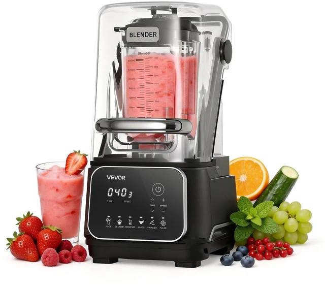 Main image of VEVOR Blender, 68 oz Professional Countertop Blenders with Shield, 2200W 26000RPM Kitchen Food Processor Combo, Self-Cleaning, Speed Adjustable, 6 Preset Menu for Smoothies, Ice Crushing, Puree, Black