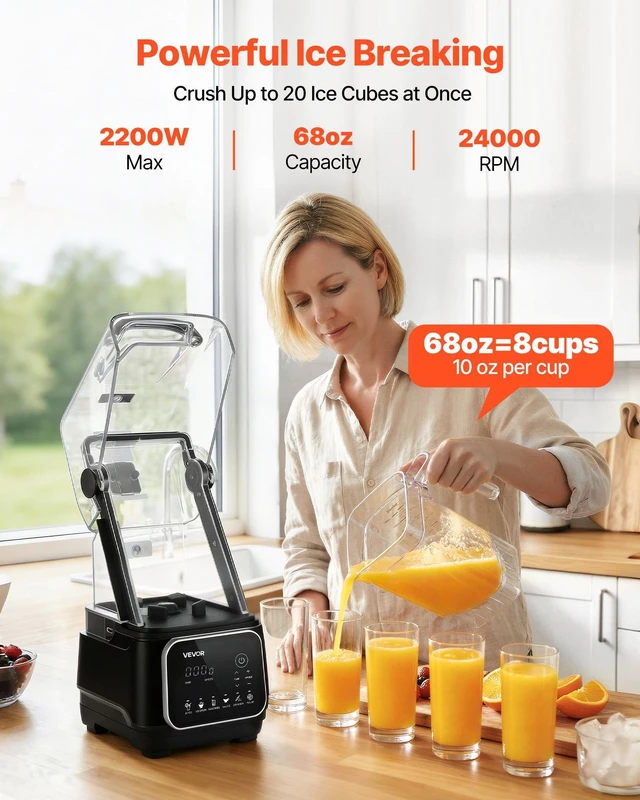 Alt view image 2 of 8 - VEVOR Blender, 68 oz Professional Countertop Blenders with Shield, 2200W 26000RPM Kitchen Food Processor Combo, Self-Cleaning, Speed Adjustable, 6 Preset Menu for Smoothies, Ice Crushing, Puree, Black