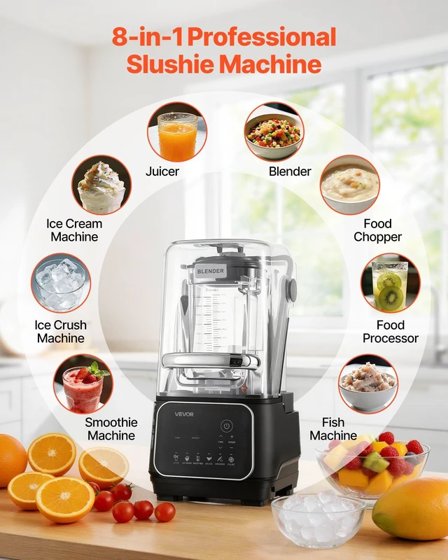 Alt view image 3 of 8 - VEVOR Blender, 68 oz Professional Countertop Blenders with Shield, 2200W 26000RPM Kitchen Food Processor Combo, Self-Cleaning, Speed Adjustable, 6 Preset Menu for Smoothies, Ice Crushing, Puree, Black