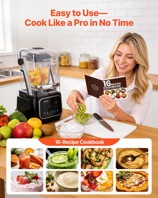 Alt view image 5 of 8 - VEVOR Blender, 68 oz Professional Countertop Blenders with Shield, 2200W 26000RPM Kitchen Food Processor Combo, Self-Cleaning, Speed Adjustable, 6 Preset Menu for Smoothies, Ice Crushing, Puree, Black