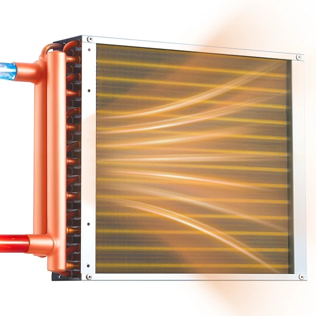 Main image of VEVOR Water to Air Heat Exchanger, 14 x 14 in Finned Tube HVAC Heat Exchanger Coil with Copper Tubes & Aluminum Fins, 65K BTU Output for Outdoor Wood Furnace, Hydronic Heating & Cooling Systems