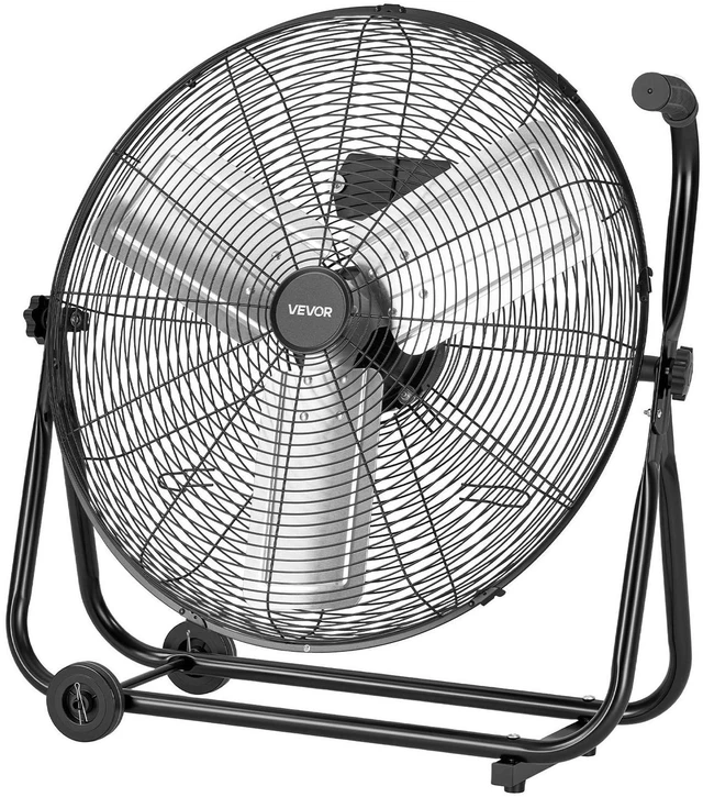 Main image of VEVOR Industrial Shop Fan, 24 Inch Floor Drum Fan, High Velocity 7500 CFM, Heavy Duty Aluminum Blades, 3 Speeds, 360 Degree Tilt, Ideal for Commercial, Garage, Warehouse, Basement, Workshop, Black