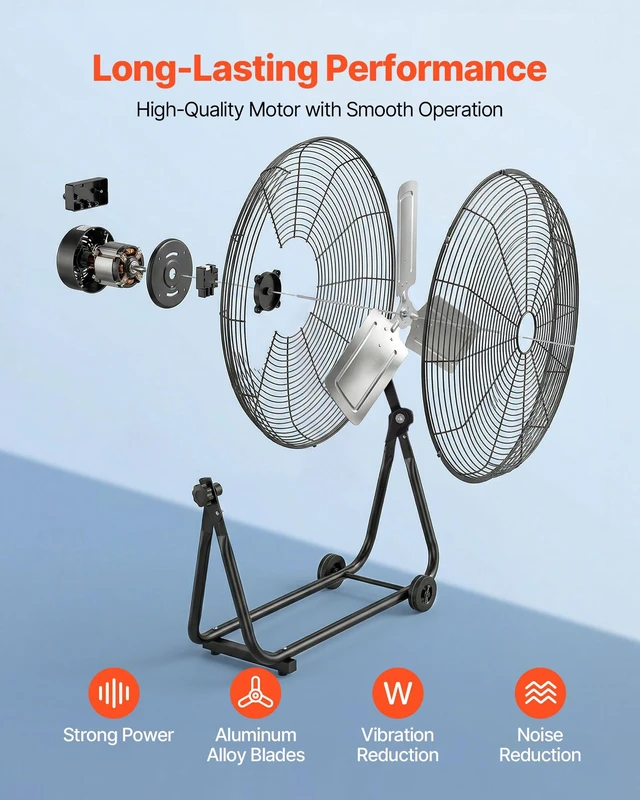 Alt view image 3 of 8 - VEVOR Industrial Shop Fan, 24 Inch Floor Drum Fan, High Velocity 7500 CFM, Heavy Duty Aluminum Blades, 3 Speeds, 360 Degree Tilt, Ideal for Commercial, Garage, Warehouse, Basement, Workshop, Black