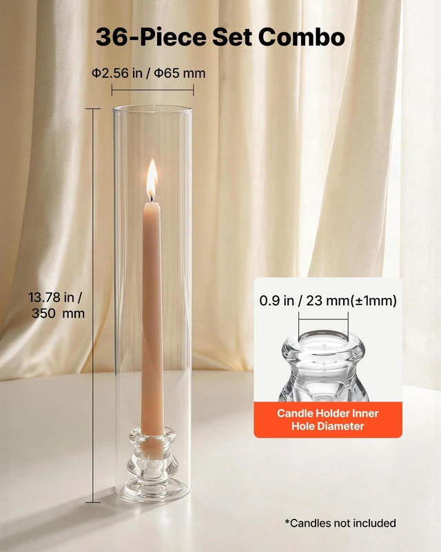 Alt view image 3 of 8 - VEVOR Hurricane Candle Holders Set of 36, 2.56 x 13.78 in Tall Clear Glass Cylinder Candleholder Sleeve, High Borosilicate Glass, Wind Protection for Wedding, Table Centerpiece, Party, Home Decor