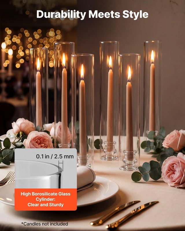 Alt view image 4 of 8 - VEVOR Hurricane Candle Holders Set of 36, 2.56 x 13.78 in Tall Clear Glass Cylinder Candleholder Sleeve, High Borosilicate Glass, Wind Protection for Wedding, Table Centerpiece, Party, Home Decor