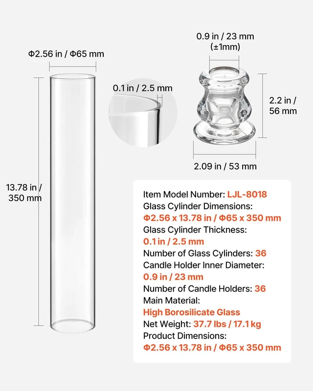 Alt view image 7 of 8 - VEVOR Hurricane Candle Holders Set of 36, 2.56 x 13.78 in Tall Clear Glass Cylinder Candleholder Sleeve, High Borosilicate Glass, Wind Protection for Wedding, Table Centerpiece, Party, Home Decor