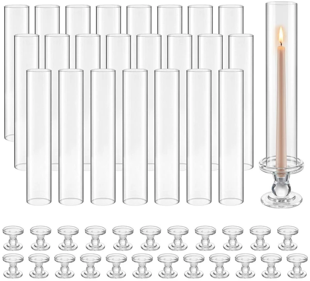 Main image of VEVOR Hurricane Candle Holders Set of 24, 12.6 in Tall Clear Glass Taper Candle Holders, High Borosilicate Glass, 2.36 in Cylinder for Wedding, Table Centerpiece, Party, Home Decor, Wind Protection