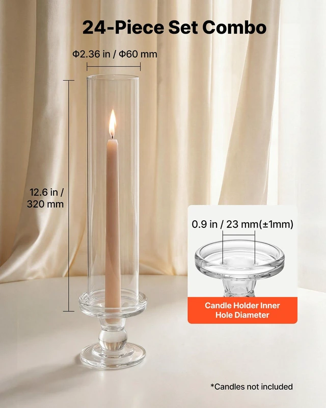 Alt view image 3 of 8 - VEVOR Hurricane Candle Holders Set of 24, 12.6 in Tall Clear Glass Taper Candle Holders, High Borosilicate Glass, 2.36 in Cylinder for Wedding, Table Centerpiece, Party, Home Decor, Wind Protection