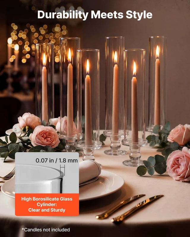 Alt view image 4 of 8 - VEVOR Hurricane Candle Holders Set of 24, 12.6 in Tall Clear Glass Taper Candle Holders, High Borosilicate Glass, 2.36 in Cylinder for Wedding, Table Centerpiece, Party, Home Decor, Wind Protection