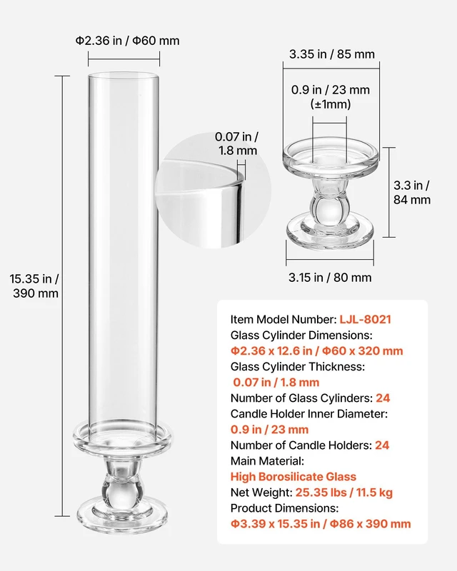 Alt view image 7 of 8 - VEVOR Hurricane Candle Holders Set of 24, 12.6 in Tall Clear Glass Taper Candle Holders, High Borosilicate Glass, 2.36 in Cylinder for Wedding, Table Centerpiece, Party, Home Decor, Wind Protection