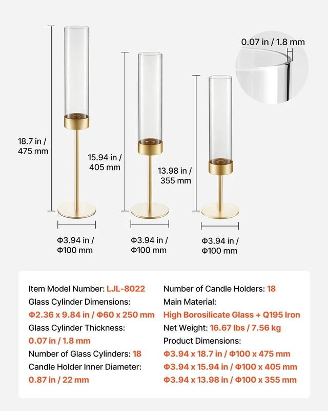 Alt view image 7 of 8 - VEVOR Hurricane Candle Holders Set of 18, Gold Metal Stand with Clear Glass Cylinders, Elegant Tiered Centerpieces Wind Protection for Wedding, Table Centerpieces, Party, Home Decor, Modern Style