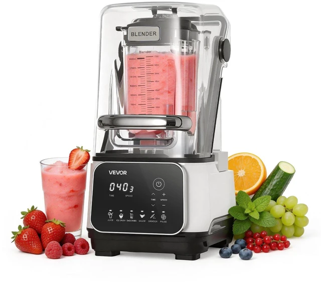 Main image of VEVOR Blender, 68 oz Professional Countertop Blenders with Shield, 2200W 26000RPM Kitchen Food Processor Combo, Self-Cleaning, Speed Adjustable, 6 Preset Menu for Smoothies, Ice Crushing, Puree, White