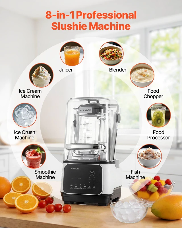 Alt view image 3 of 8 - VEVOR Blender, 68 oz Professional Countertop Blenders with Shield, 2200W 26000RPM Kitchen Food Processor Combo, Self-Cleaning, Speed Adjustable, 6 Preset Menu for Smoothies, Ice Crushing, Puree, White