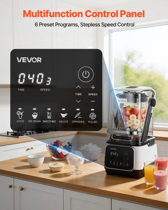 Alt view image 6 of 8 - VEVOR Blender, 68 oz Professional Countertop Blenders with Shield, 2200W 26000RPM Kitchen Food Processor Combo, Self-Cleaning, Speed Adjustable, 6 Preset Menu for Smoothies, Ice Crushing, Puree, White