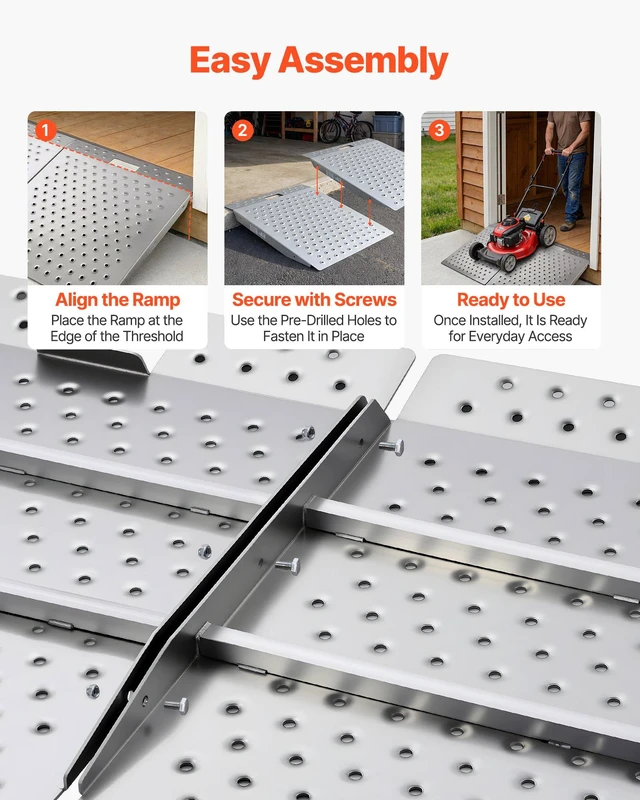 Alt view image 5 of 8 - VEVOR Threshold Ramp for Doorways, 29.5 x 24.3 in, Platform Aluminum Wheelchair Ramp, Non-Slip Door Threshold Ramps, 750 lbs Load Capacity, for Home Steps, Curbs, Wheelchairs, Walkers, Scooter, Carts