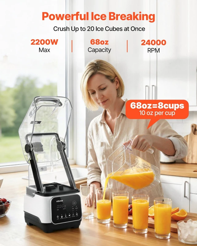 Alt view image 2 of 8 - VEVOR Blender, 68 oz Professional Countertop Blenders with Shield, 2200W 26000RPM Kitchen Food Processor Combo, Self-Cleaning, Speed Adjustable, 6 Preset Menu for Smoothies, Ice Crushing, Puree, White