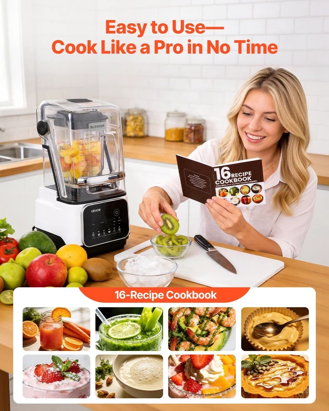 Alt view image 5 of 8 - VEVOR Blender, 68 oz Professional Countertop Blenders with Shield, 2200W 26000RPM Kitchen Food Processor Combo, Self-Cleaning, Speed Adjustable, 6 Preset Menu for Smoothies, Ice Crushing, Puree, White
