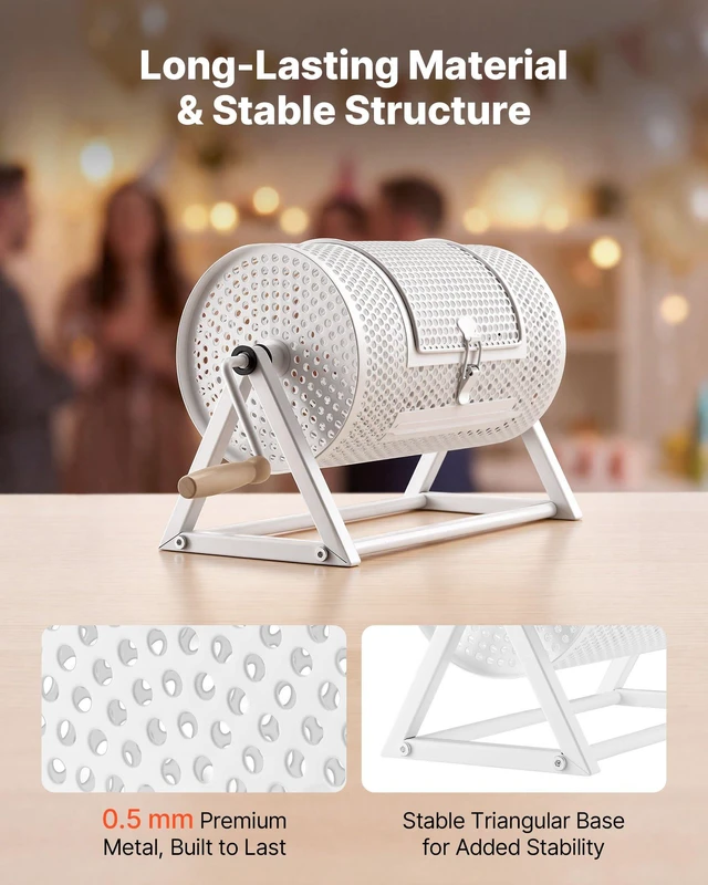 Alt view image 3 of 8 - VEVOR Raffle Ticket Spinner, 11.6" x 6.6" Holds 2500 Tickets or 100 Ping Pong Balls, Raffle Drum Lottery Spinning Cage with Reinforced Handle, Stable Triangular Stand, for Events and Gatherings, White