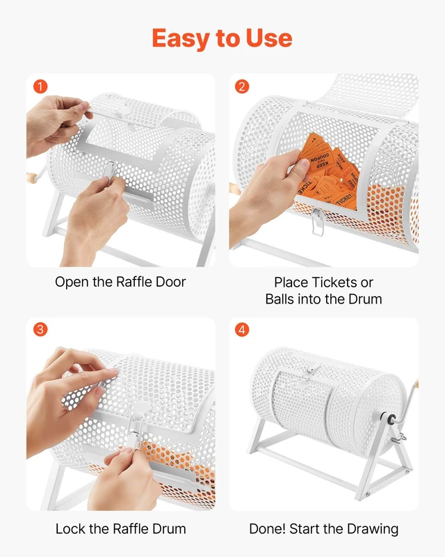 Alt view image 5 of 8 - VEVOR Raffle Ticket Spinner, 11.6" x 6.6" Holds 2500 Tickets or 100 Ping Pong Balls, Raffle Drum Lottery Spinning Cage with Reinforced Handle, Stable Triangular Stand, for Events and Gatherings, White