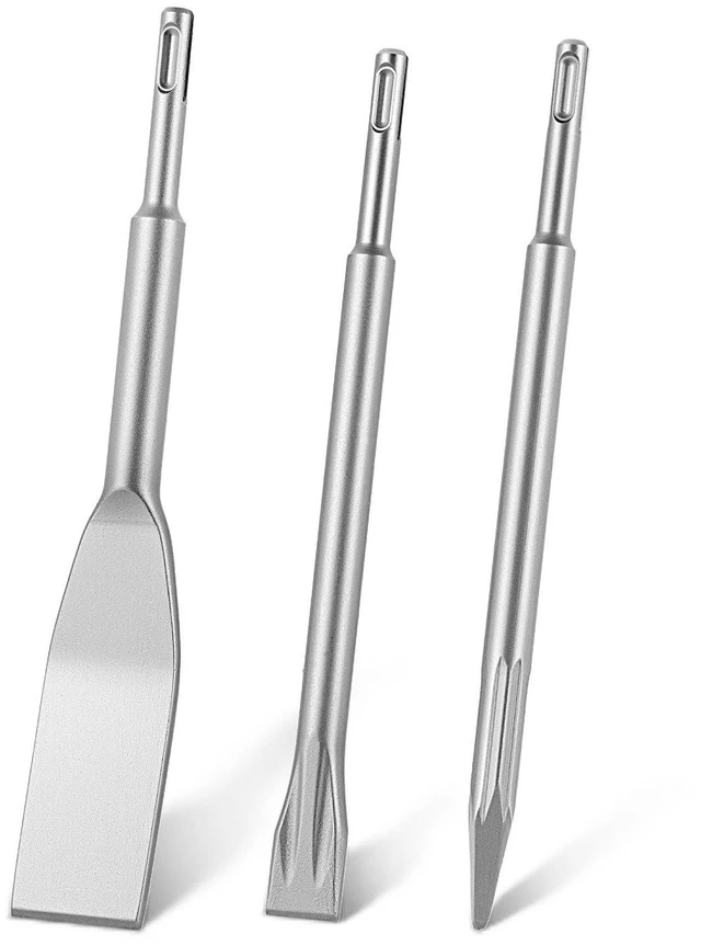 Main image of VEVOR SDS Plus Chisel Set, 3 pcs SDS Plus Rotary Hammer Drill Attachments, Includes Point, Flat, & Angled Spade Chisels, Heat Treated 40Cr Alloy Steel, Sharp Edge for Demolition, Concrete and Brick