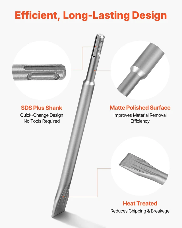 Alt view image 5 of 8 - VEVOR SDS Plus Chisel Set, 3 pcs SDS Plus Rotary Hammer Drill Attachments, Includes Point, Flat, & Angled Spade Chisels, Heat Treated 40Cr Alloy Steel, Sharp Edge for Demolition, Concrete and Brick