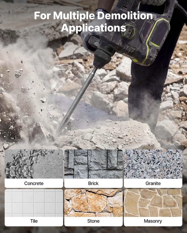 Alt view image 6 of 8 - VEVOR SDS Plus Chisel Set, 3 pcs SDS Plus Rotary Hammer Drill Attachments, Includes Point, Flat, & Angled Spade Chisels, Heat Treated 40Cr Alloy Steel, Sharp Edge for Demolition, Concrete and Brick