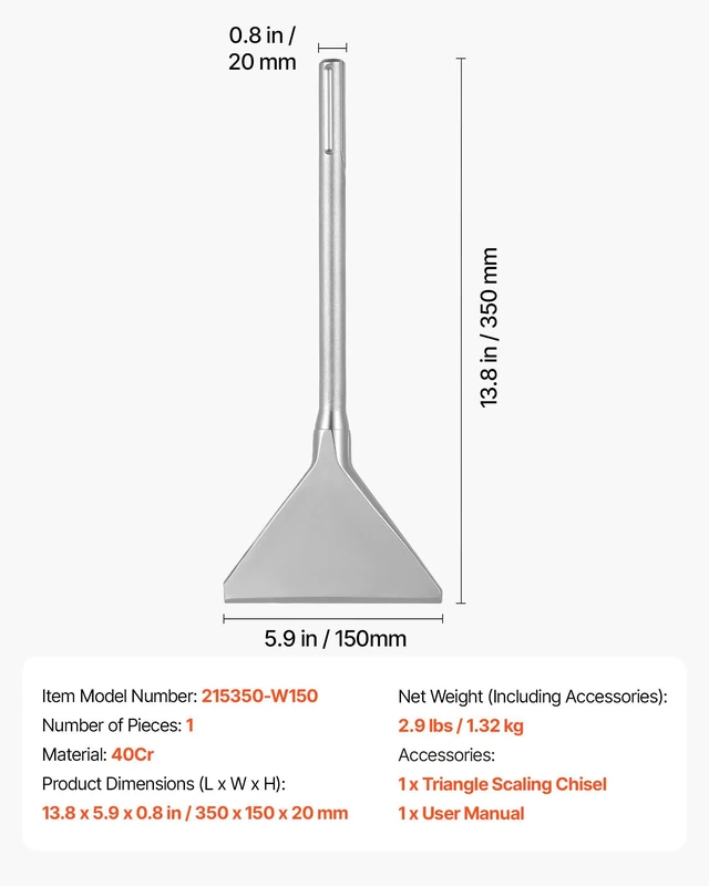 Alt view image 2 of 8 - VEVOR SDS Max Scaling Chisel, 13.8" x 5.9" Chisel Bit with SDS Max Shank, Compatible with Rotary Hammers, Heat Treated 40Cr Alloy Steel, Sharp Edge for Removing Laminate Flooring, Tiles, and Mortar