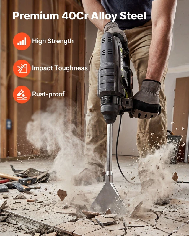 Alt view image 4 of 8 - VEVOR SDS Max Scaling Chisel, 13.8" x 5.9" Chisel Bit with SDS Max Shank, Compatible with Rotary Hammers, Heat Treated 40Cr Alloy Steel, Sharp Edge for Removing Laminate Flooring, Tiles, and Mortar