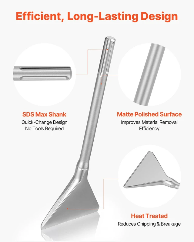 Alt view image 6 of 8 - VEVOR SDS Max Scaling Chisel, 13.8" x 5.9" Chisel Bit with SDS Max Shank, Compatible with Rotary Hammers, Heat Treated 40Cr Alloy Steel, Sharp Edge for Removing Laminate Flooring, Tiles, and Mortar