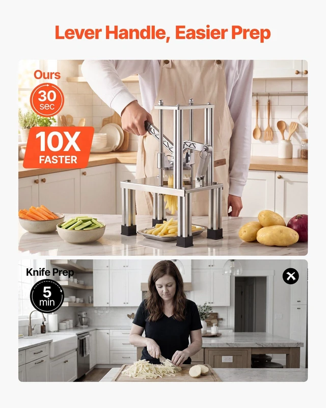Alt view image 4 of 8 - VEVOR French Fry Cutter, Commercial Vegetable Chopper with 4 Blades (1/4", 3/8", 6-Wedge & Apple Corer), Stainless Steel Potato Slicer for Fries, Onion, Carrots, Lemon Home & Restaurant Use