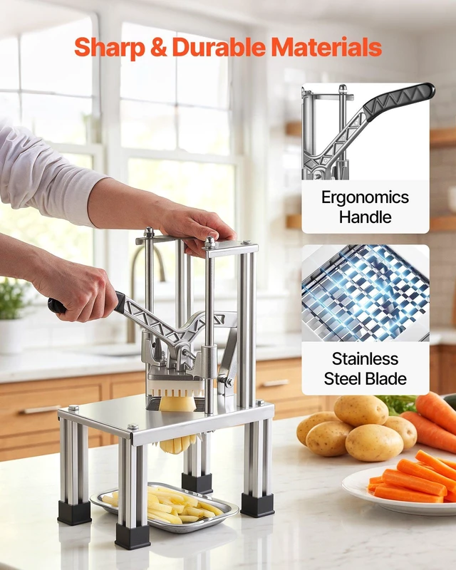 Alt view image 5 of 8 - VEVOR French Fry Cutter, Commercial Vegetable Chopper with 4 Blades (1/4", 3/8", 6-Wedge & Apple Corer), Stainless Steel Potato Slicer for Fries, Onion, Carrots, Lemon Home & Restaurant Use