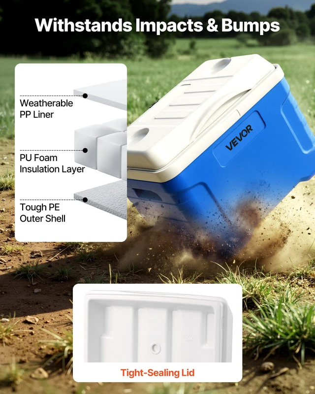 Alt view image 4 of 7 - VEVOR Hard Cooler, 21QT Portable Rolling Cooler with Wheels, Leak-Resistant Coolbox Keeps Contents Cool for 48 Hours, Ice Retention Insulated Chests, Ultra-Light for Outdoor Picnics, Grill, Camping