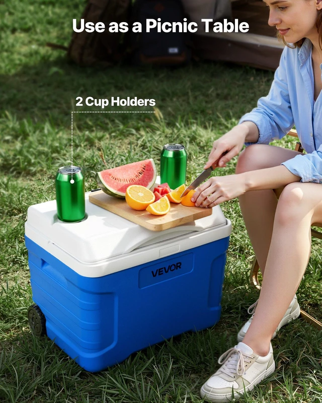 Alt view image 5 of 7 - VEVOR Hard Cooler, 21QT Portable Rolling Cooler with Wheels, Leak-Resistant Coolbox Keeps Contents Cool for 48 Hours, Ice Retention Insulated Chests, Ultra-Light for Outdoor Picnics, Grill, Camping