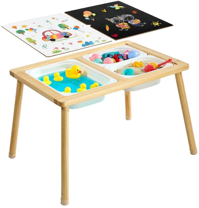 Main image of VEVOR Sensory Table for Toddlers, Wooden Kids Activity Table with Reversible Double-Sided Board, Storage Bins, and Non-Slip Feet, for Boys and Girls Playing Sand and Water, Drawing, Studying, Dining