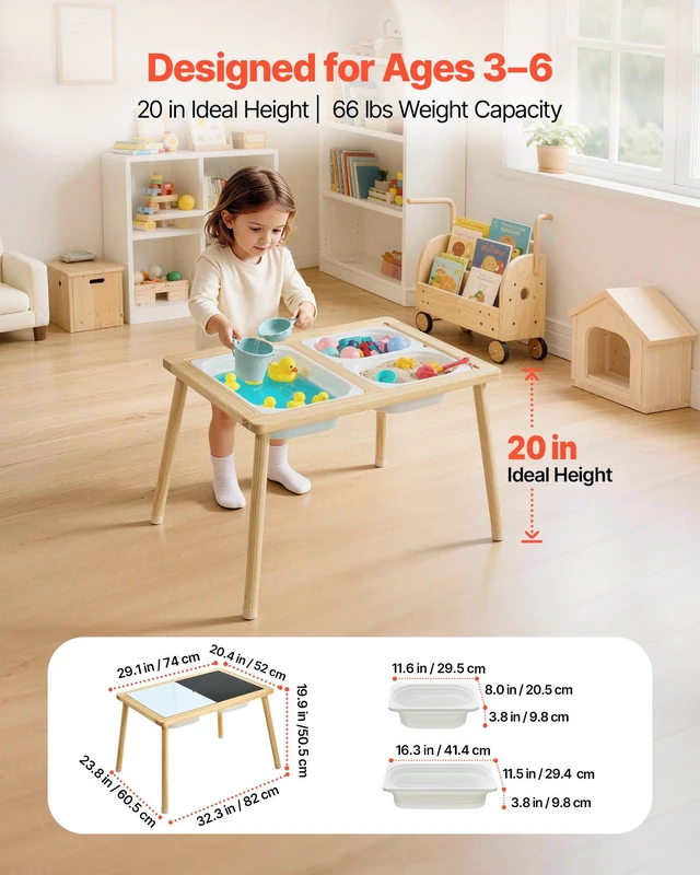 Alt view image 3 of 8 - VEVOR Sensory Table for Toddlers, Wooden Kids Activity Table with Reversible Double-Sided Board, Storage Bins, and Non-Slip Feet, for Boys and Girls Playing Sand and Water, Drawing, Studying, Dining
