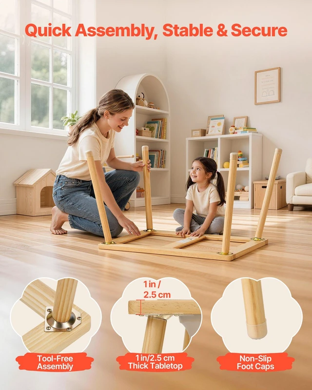 Alt view image 6 of 8 - VEVOR Sensory Table for Toddlers, Wooden Kids Activity Table with Reversible Double-Sided Board, Storage Bins, and Non-Slip Feet, for Boys and Girls Playing Sand and Water, Drawing, Studying, Dining